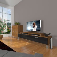Decoraktiv Ekoflex On Slm Krom Ayaklı Tv Ünitesi Tv Sehpası Ceviz - Siyah