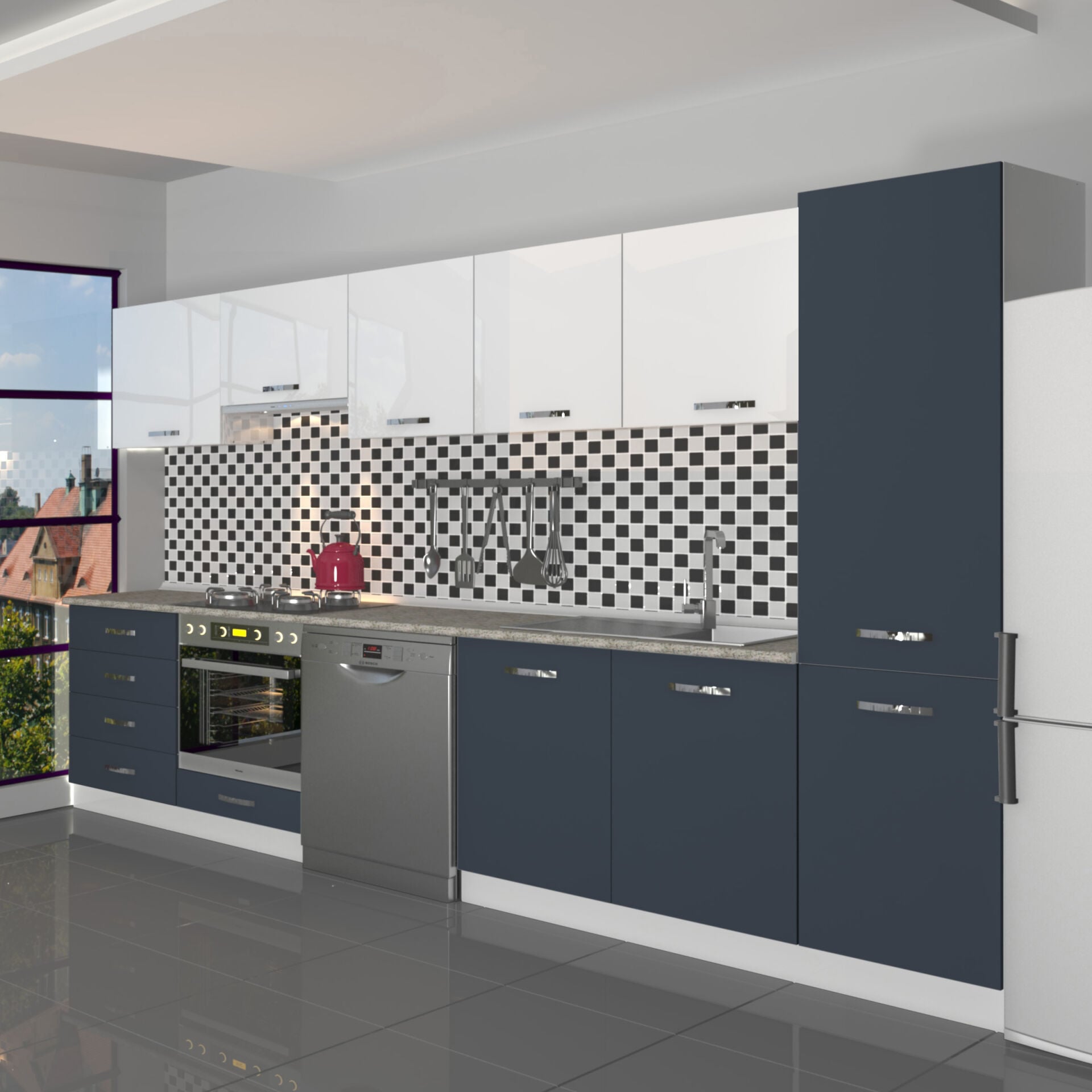 Decoraktiv Elite 325Q Ankastre Fırın Modüllü MDF Hazır Mutfak Dolabı Antrasit - Beyaz