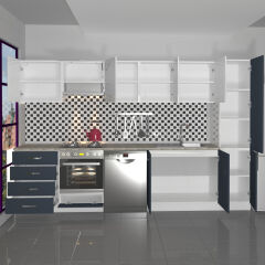 Decoraktiv Elite 325Q Ankastre Fırın Modüllü MDF Hazır Mutfak Dolabı Antrasit - Beyaz