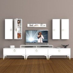 Decoraktiv Ekoflex 8D Mdf Gold Tv Ünitesi Tv Sehpası Parlak Beyaz