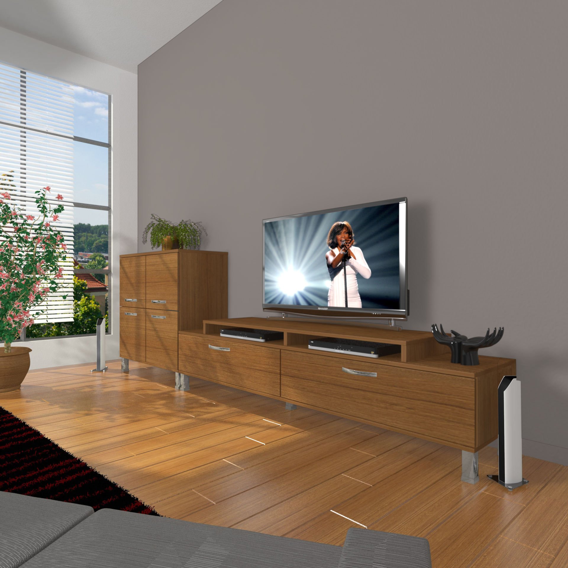 Decoraktiv Ekoflex On Slm Krom Ayaklı Tv Ünitesi Tv Sehpası Ceviz