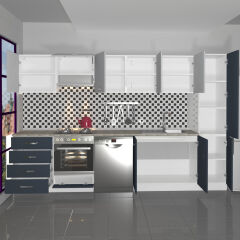 Decoraktiv Elite 325Q Ankastre Fırın Modüllü MDF Hazır Mutfak Dolabı Antrasit - Buz Gri