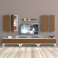 Decoraktiv Ekoflex 8D Mdf Gold Tv Ünitesi Tv Sehpası Beyaz - Ceviz