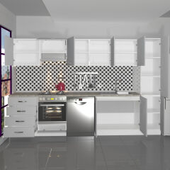 Decoraktiv Elite 325Q Ankastre Fırın Modüllü MDF Hazır Mutfak Dolabı Buz Gri