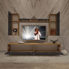 Decoraktiv Eko 7 Mdf Std Krom Ayaklı Tv Ünitesi Tv Sehpası Pera - Siyah Mermer