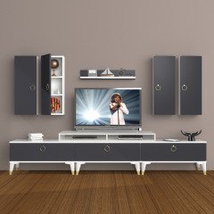 Decoraktiv Ekoflex 8D Mdf Gold Tv Ünitesi Tv Sehpası Beyaz - Antrasit