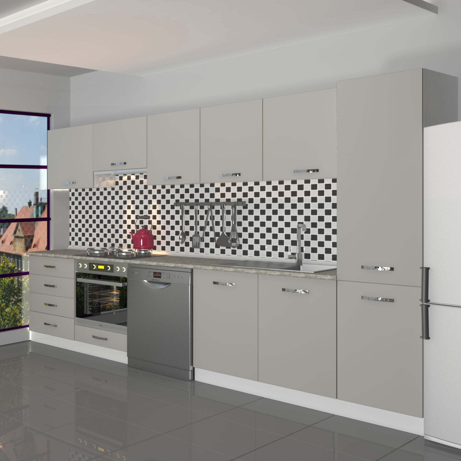 Decoraktiv Elite 325Q Ankastre Fırın Modüllü MDF Hazır Mutfak Dolabı Kumtaşı