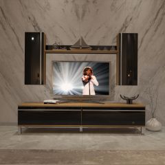 Decoraktiv Eko 7 Mdf Std Krom Ayaklı Tv Ünitesi Tv Sehpası Pera - Siyah