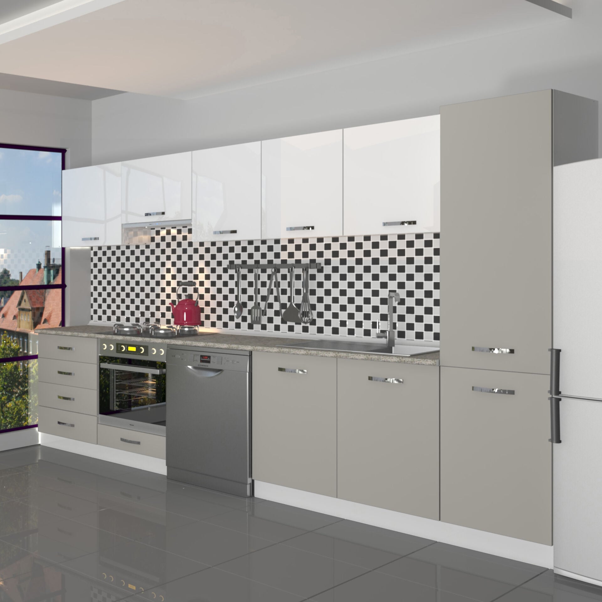 Decoraktiv Elite 325Q Ankastre Fırın Modüllü MDF Hazır Mutfak Dolabı Kumtaşı - Beyaz