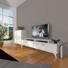 Decoraktiv Ekoflex On Slm Retro Tv Ünitesi Tv Sehpası Parlak Beyaz