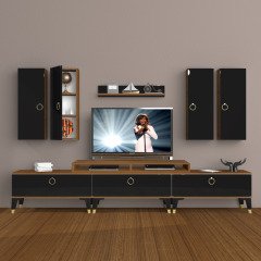 Decoraktiv Ekoflex 8D Mdf Gold Tv Ünitesi Tv Sehpası Ceviz - Siyah