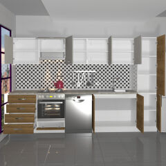 Decoraktiv Elite 325Q Ankastre Fırın Modüllü MDF Hazır Mutfak Dolabı Pera - Kumtaşı