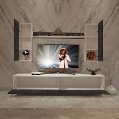 Decoraktiv Eko 7 Mdf Std Retro Tv Ünitesi Tv Sehpası Beyaz - Siyah Mermer