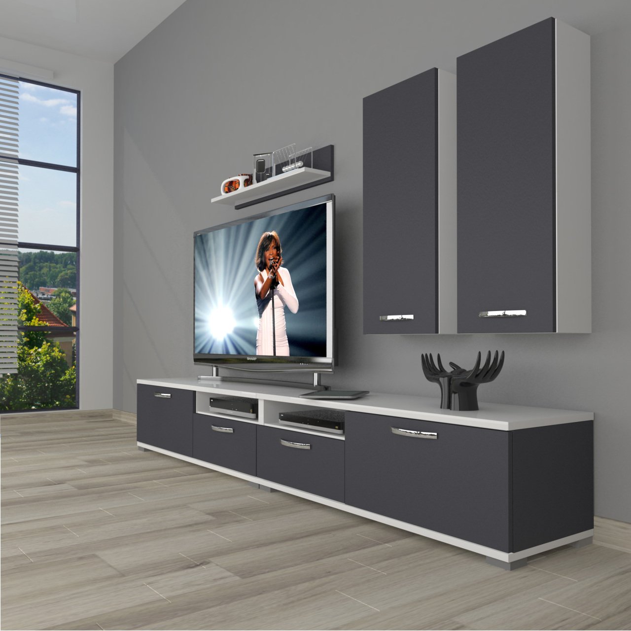 Decoraktiv Eko 5220D Mdf Tv Ünitesi Tv Sehpası Beyaz - Antrasit