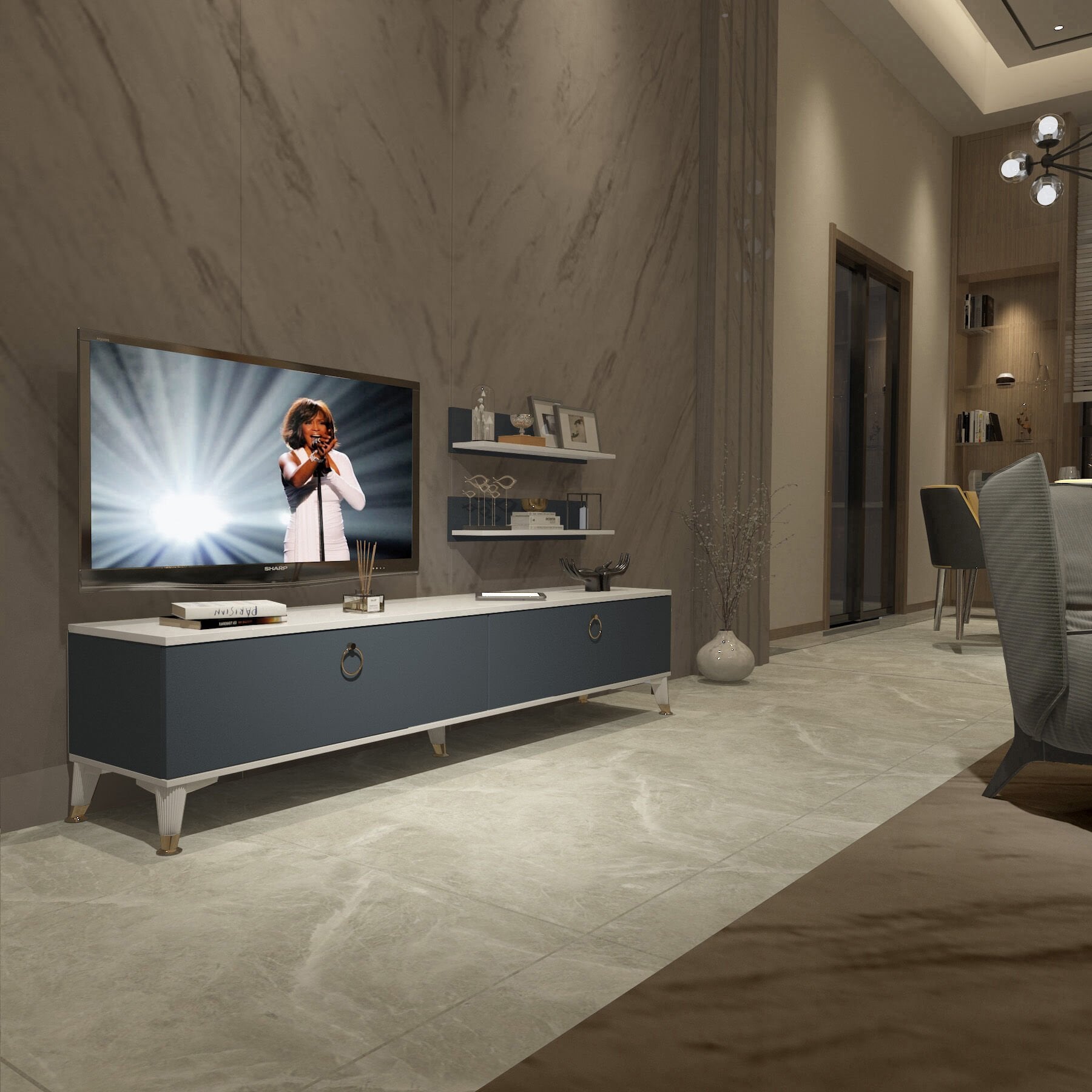 Decoraktiv Eko 4 Mdf Std Gold Tv Ünitesi Tv Sehpası Beyaz - Antrasit