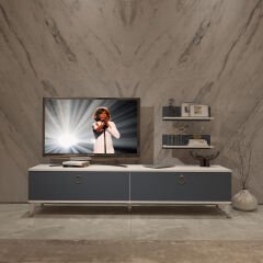 Decoraktiv Eko 4 Mdf Std Gold Tv Ünitesi Tv Sehpası Beyaz - Antrasit