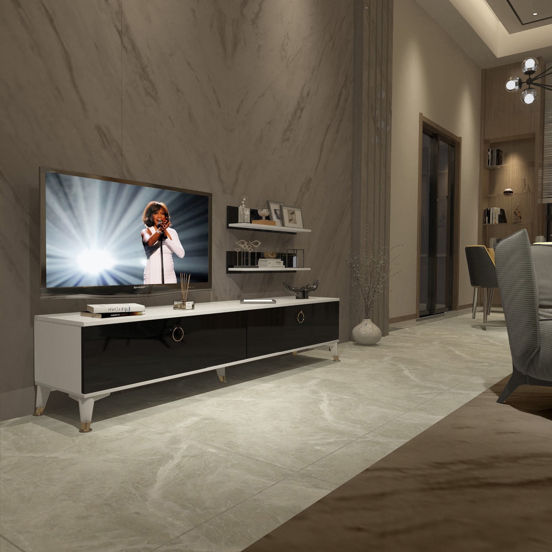 Decoraktiv Eko 4 Mdf Std Gold Tv Ünitesi Tv Sehpası Beyaz - Siyah