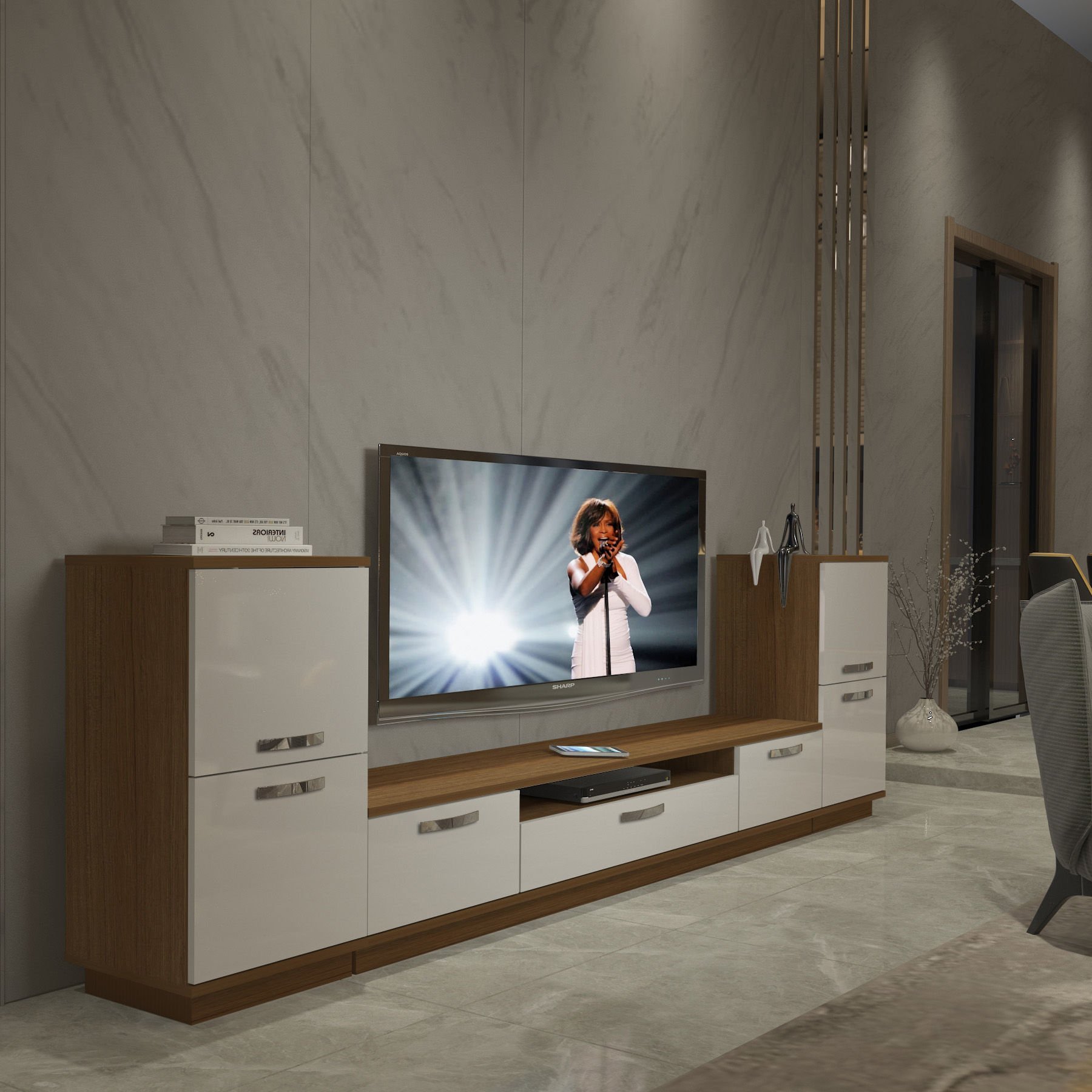 Decoraktiv Trendstyle On2 Mdf Tv Ünitesi Tv Sehpası Ceviz - Beyaz
