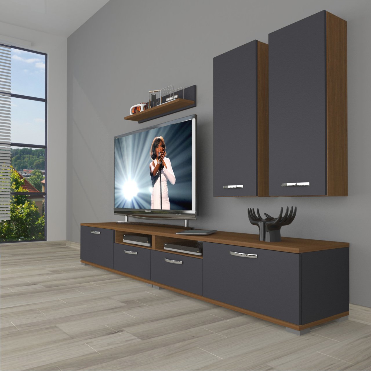 Decoraktiv Eko 5220D Mdf Tv Ünitesi Tv Sehpası Ceviz - Antrasit