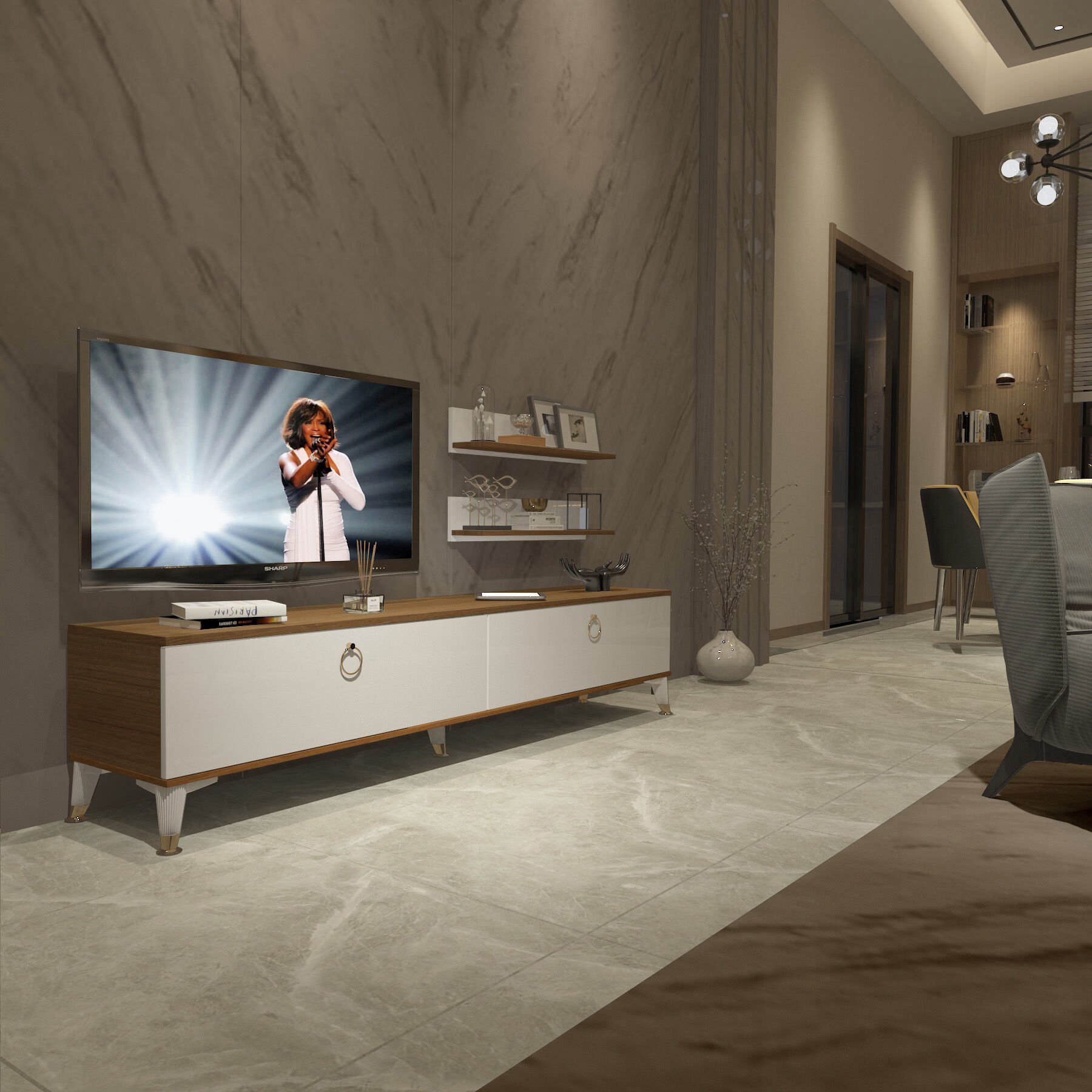 Decoraktiv Eko 4 Mdf Std Gold Tv Ünitesi Tv Sehpası Ceviz - Beyaz