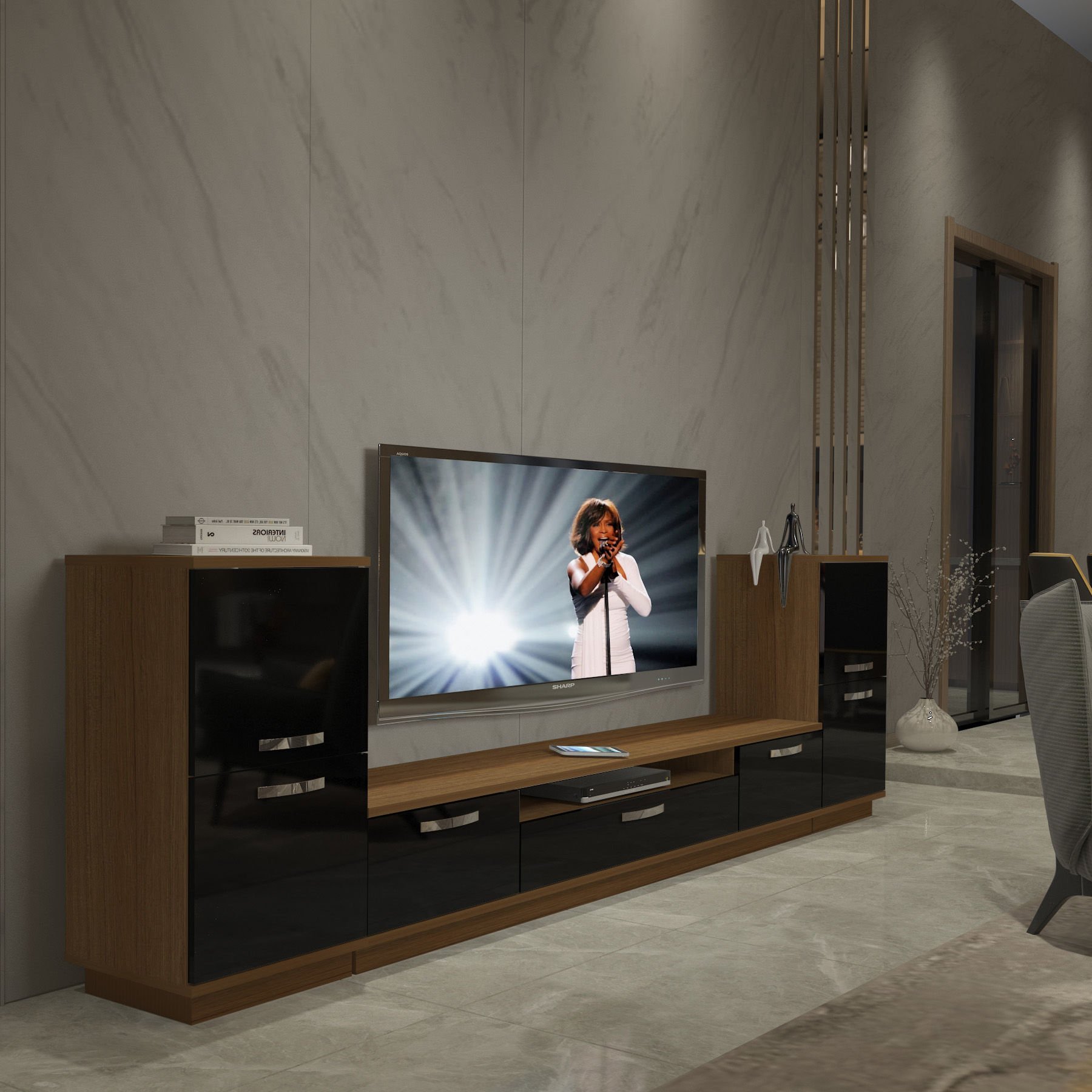 Decoraktiv Trendstyle On2 Mdf Tv Ünitesi Tv Sehpası Ceviz - Siyah