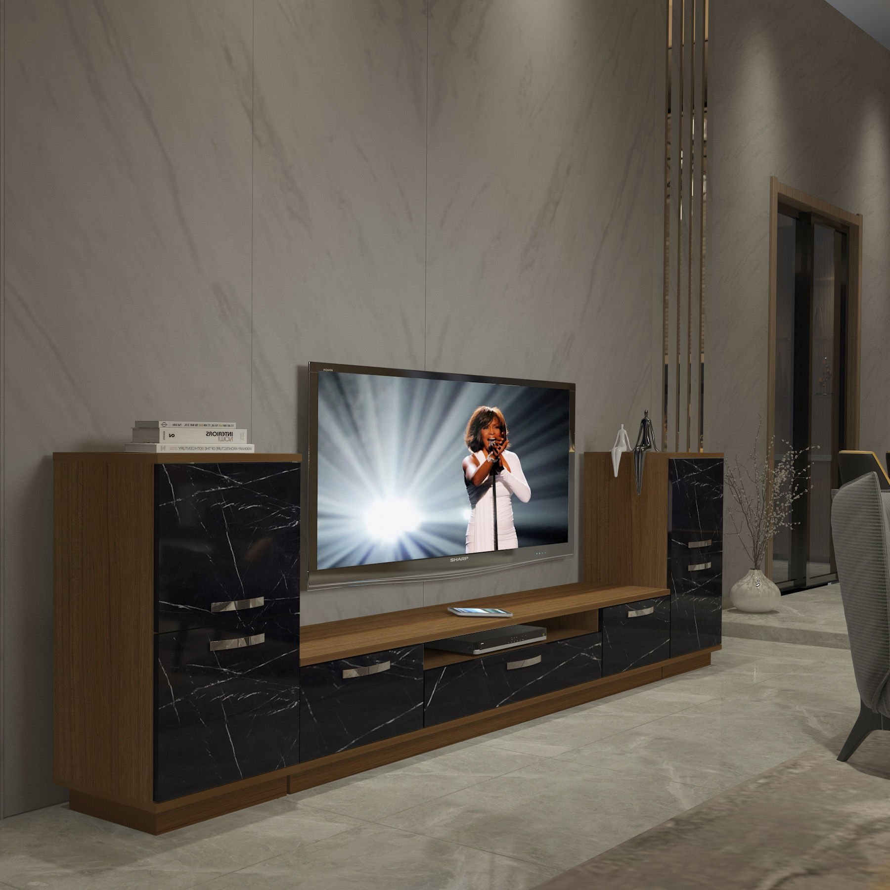 Decoraktiv Trendstyle On2 Mdf Tv Ünitesi Tv Sehpası Ceviz - Siyah Mermer