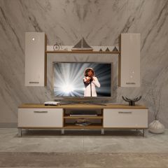 Decoraktiv Eko 7 Mdf Dvd Krom Ayaklı Tv Ünitesi Tv Sehpası Pera - Beyaz
