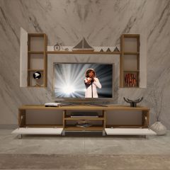 Decoraktiv Eko 7 Mdf Dvd Krom Ayaklı Tv Ünitesi Tv Sehpası Pera - Beyaz
