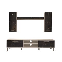 Decoraktiv Eko 7 Mdf Dvd Krom Ayaklı Tv Ünitesi Tv Sehpası Beyaz - Siyah Mermer