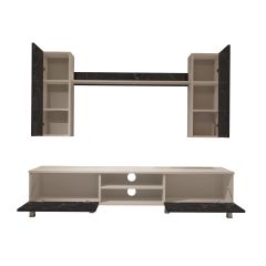 Decoraktiv Eko 7 Mdf Dvd Krom Ayaklı Tv Ünitesi Tv Sehpası Beyaz - Siyah Mermer