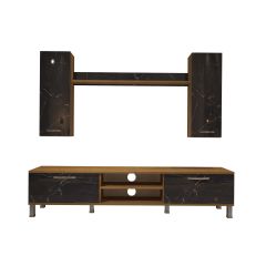 Decoraktiv Eko 7 Mdf Dvd Krom Ayaklı Tv Ünitesi Tv Sehpası Pera - Siyah Mermer