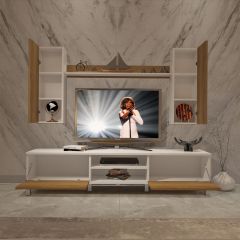 Decoraktiv Eko 7 Mdf Dvd Krom Ayaklı Tv Ünitesi Tv Sehpası Beyaz - Pera