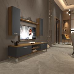 Decoraktiv Eko 7 Mdf Dvd Krom Ayaklı Tv Ünitesi Tv Sehpası Pera - Antrasit