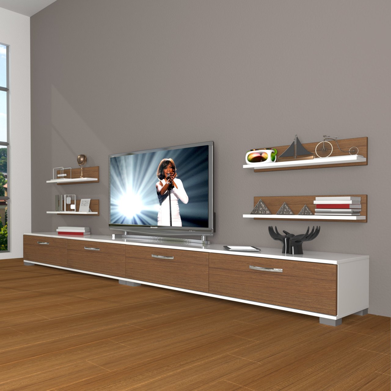 Decoraktiv Eko 360R Slm Tv Ünitesi Tv Sehpası Beyaz - Ceviz