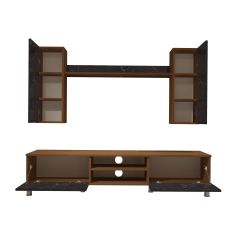 Decoraktiv Eko 7 Mdf Dvd Krom Ayaklı Tv Ünitesi Tv Sehpası Ceviz - Siyah Mermer