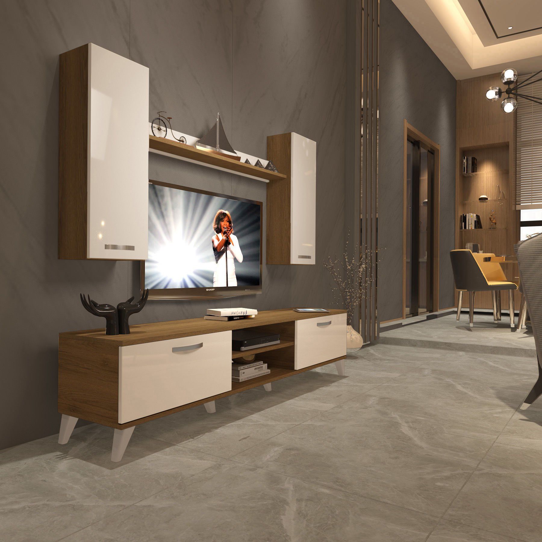 Decoraktiv Eko 7 Mdf Dvd Retro Tv Ünitesi Tv Sehpası Pera - Beyaz