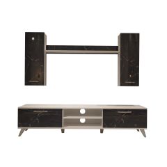 Decoraktiv Eko 7 Mdf Dvd Retro Tv Ünitesi Tv Sehpası Beyaz - Siyah Mermer