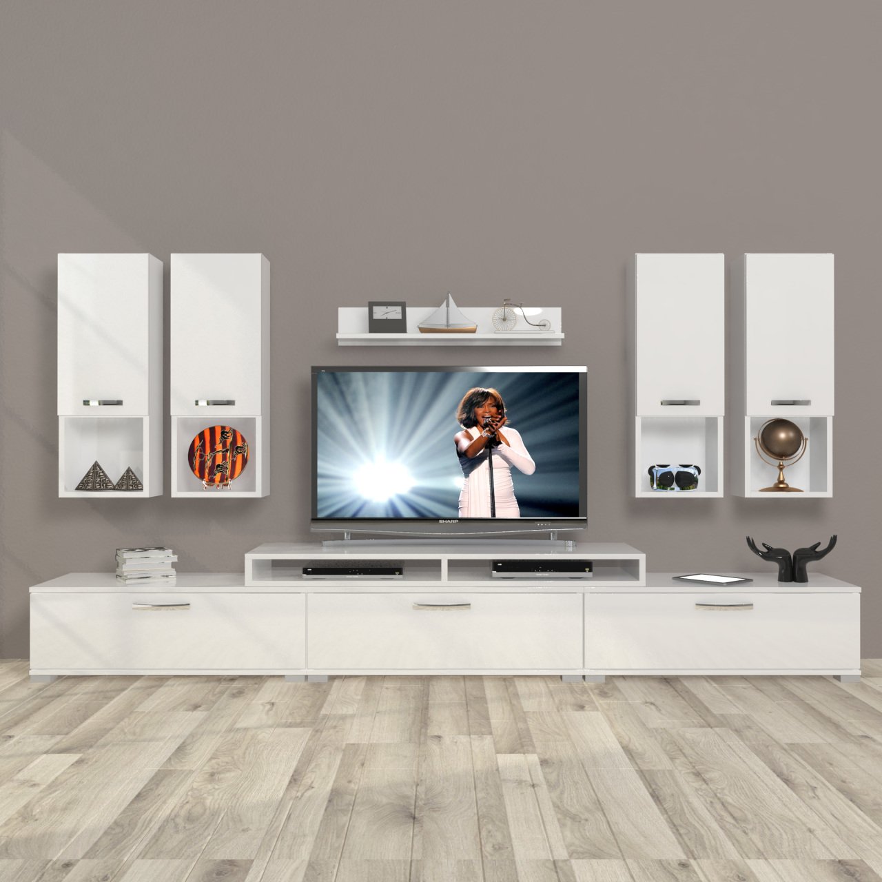 Decoraktiv Ekoflex 8DA Mdf Tv Ünitesi Tv Sehpası Parlak Beyaz