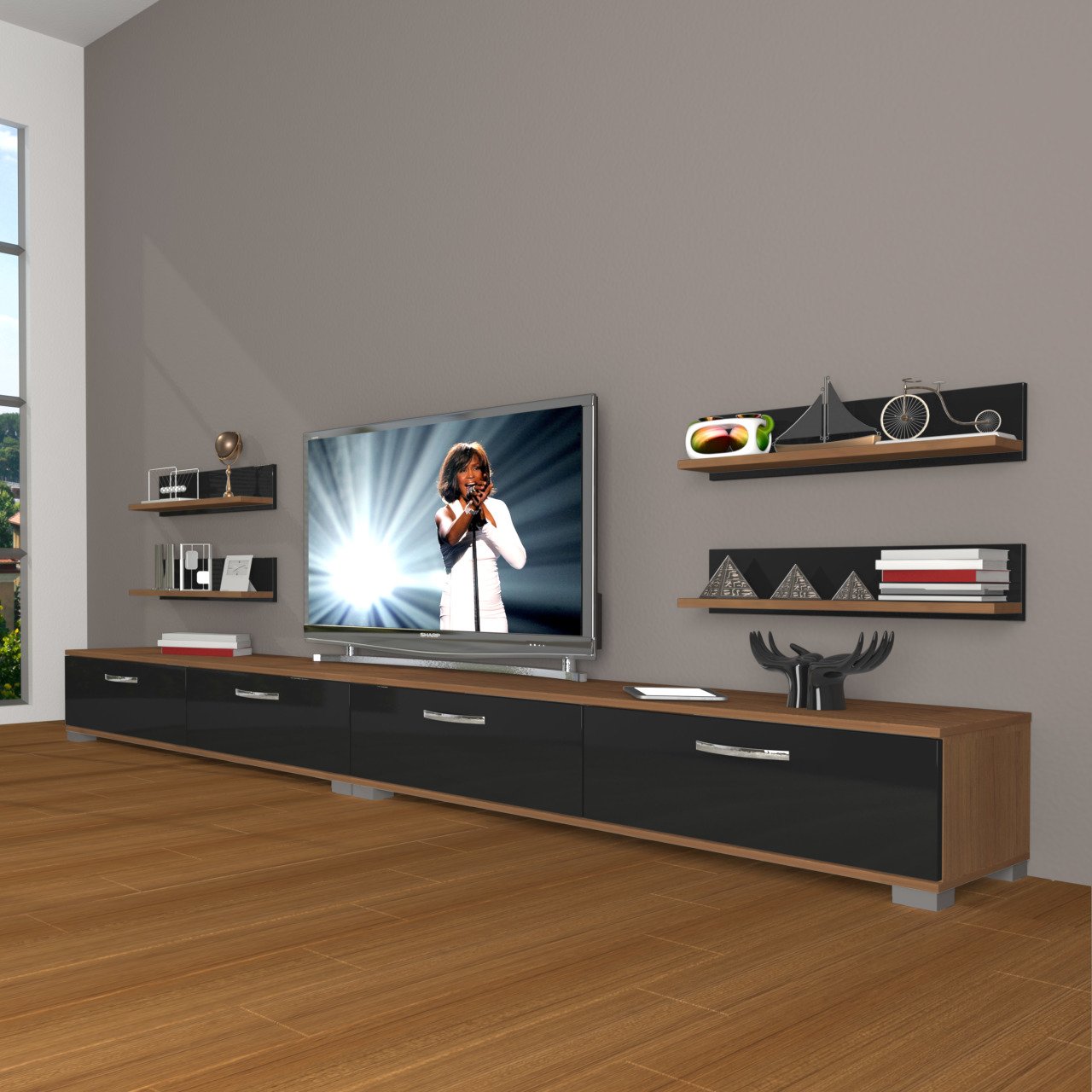Decoraktiv Eko 360R Slm Tv Ünitesi Tv Sehpası Ceviz - Siyah
