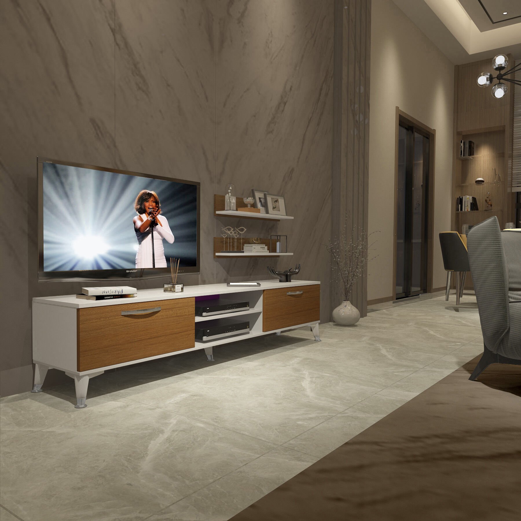 Decoraktiv Eko 4 Mdf Dvd Silver Tv Ünitesi Tv Sehpası Beyaz - Ceviz