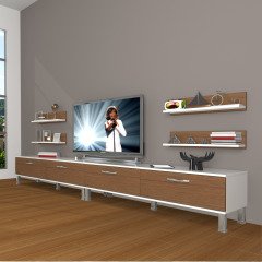 Decoraktiv Eko 360R Slm Krom Ayaklı Tv Ünitesi Tv Sehpası Beyaz - Siyah