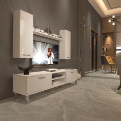 Decoraktiv Eko 7 Slm Dvd Krom Ayaklı Tv Ünitesi Tv Sehpası Parlak Beyaz