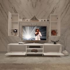 Decoraktiv Eko 7 Slm Dvd Krom Ayaklı Tv Ünitesi Tv Sehpası Parlak Beyaz