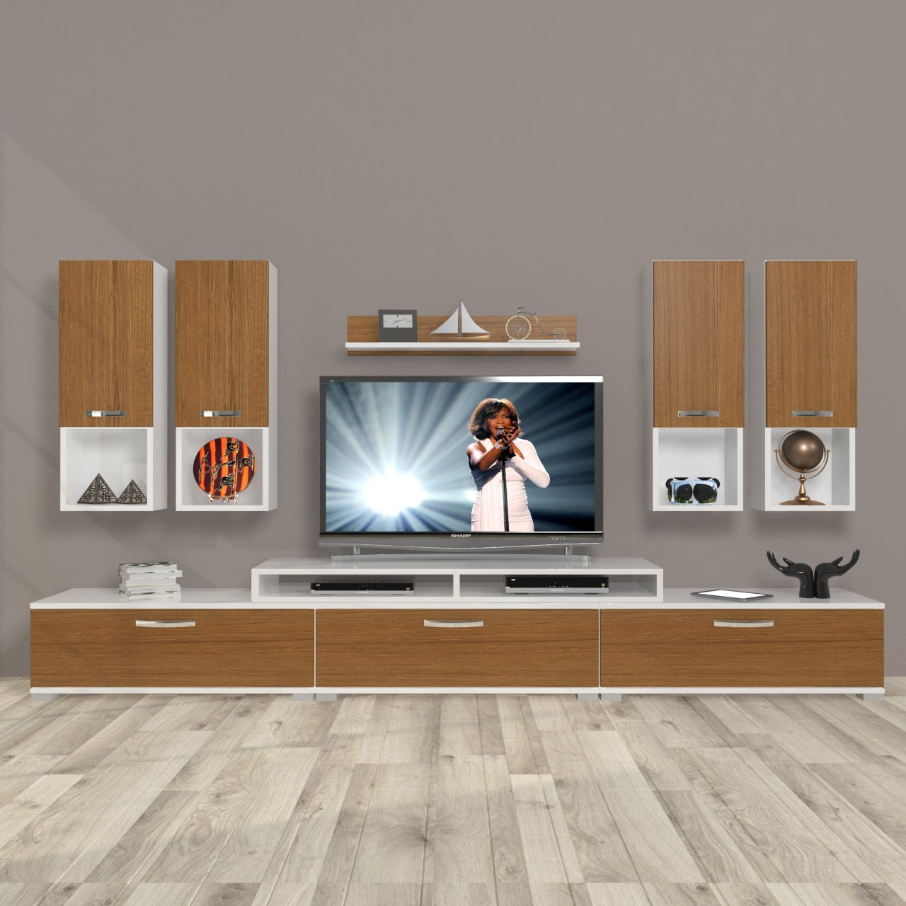 Decoraktiv Ekoflex 8DA Mdf Tv Ünitesi Tv Sehpası Beyaz - Ceviz