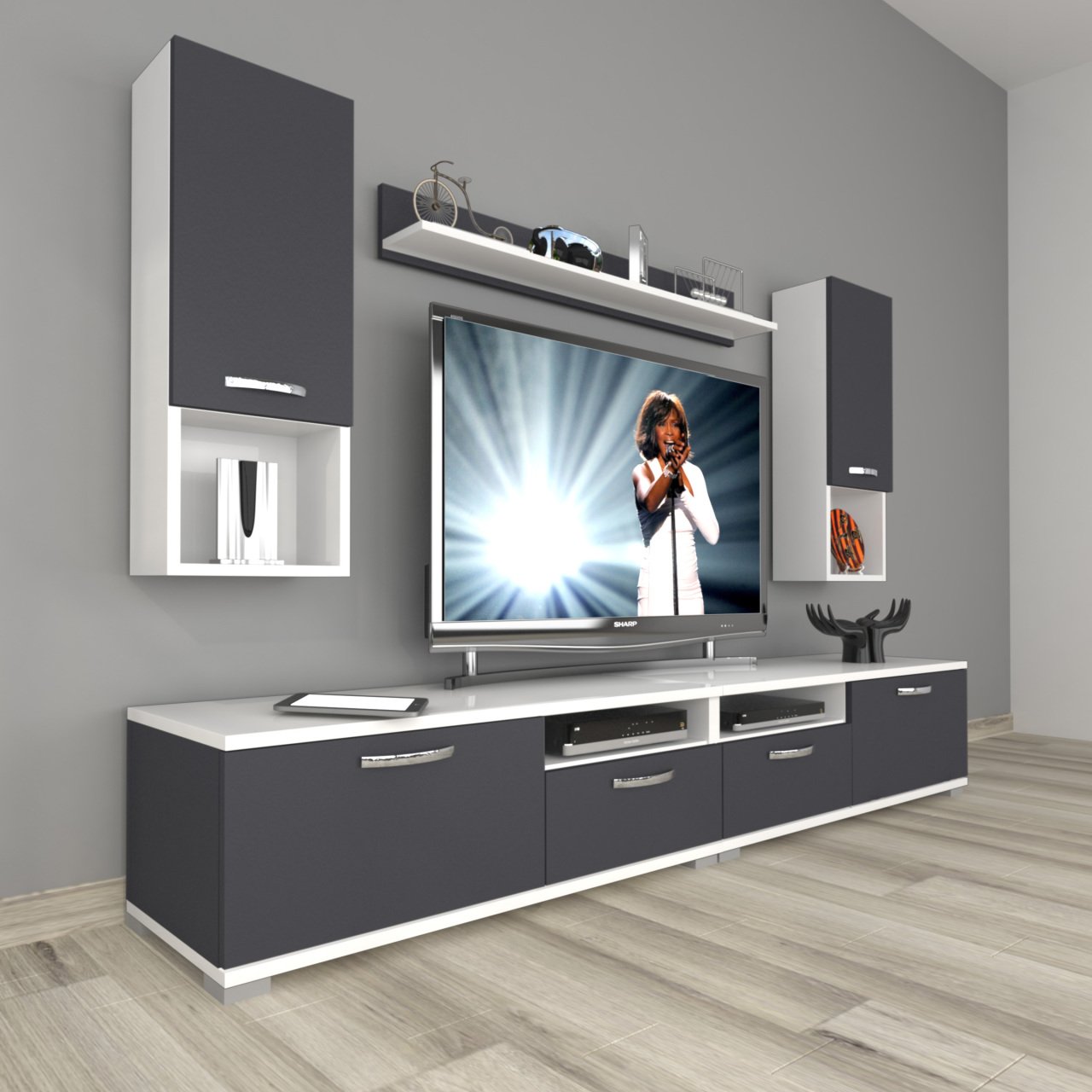Decoraktiv Eko 5220DA Mdf Tv Ünitesi Tv Sehpası Beyaz - Antrasit