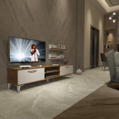 Decoraktiv Eko 4 Mdf Dvd Silver Tv Ünitesi Tv Sehpası Ceviz - Beyaz