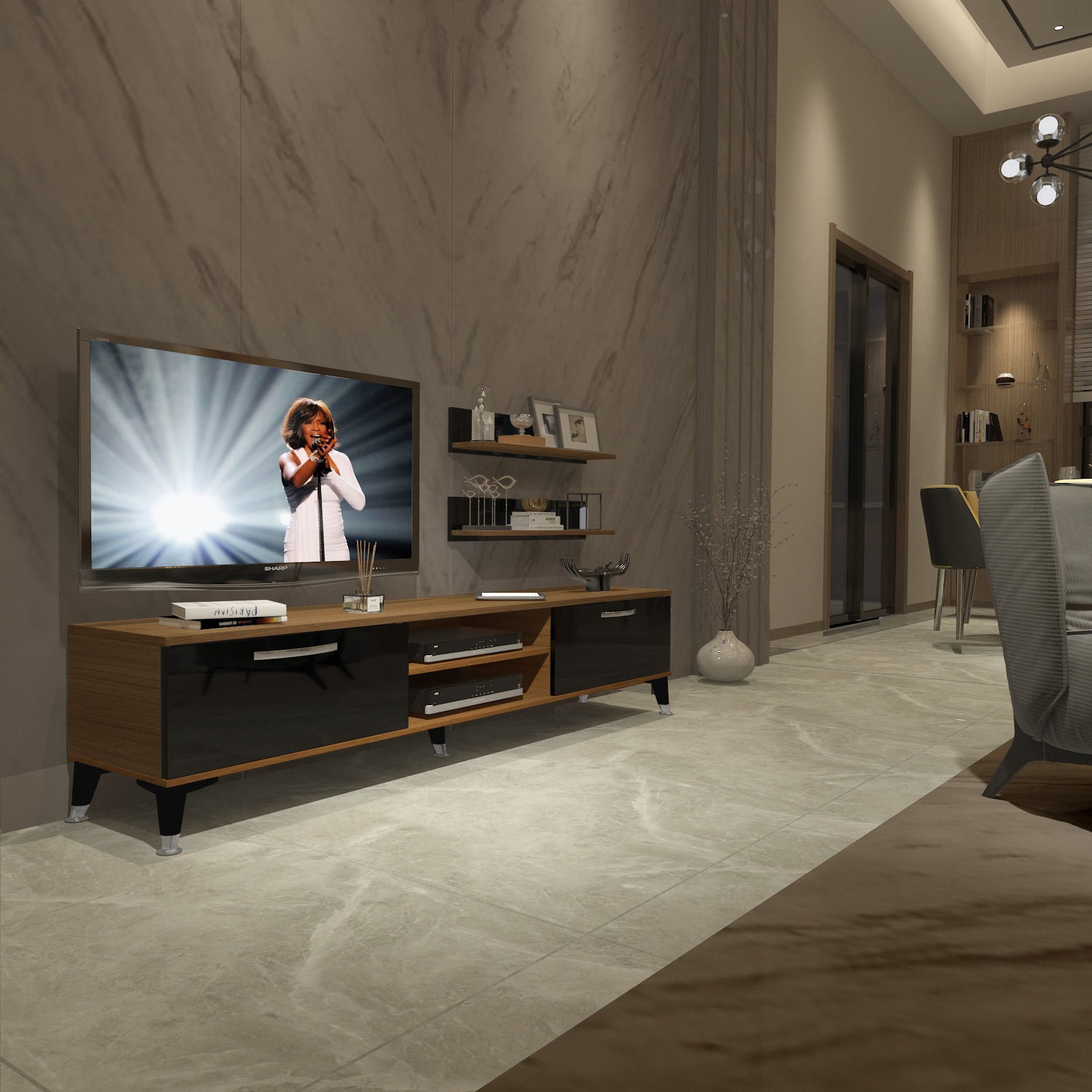 Decoraktiv Eko 4 Mdf Dvd Silver Tv Ünitesi Tv Sehpası Ceviz - Siyah