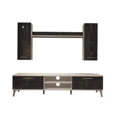 Decoraktiv Eko 7 Mdf Dvd Silver Tv Ünitesi Tv Sehpası Beyaz - Siyah Mermer