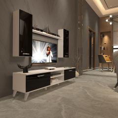 Decoraktiv Eko 7 Slm Dvd Retro Tv Ünitesi Tv Sehpası Beyaz - Siyah