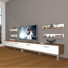 Decoraktiv Eko 360R Slm Krom Ayaklı Tv Ünitesi Tv Sehpası Ceviz - Beyaz